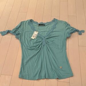 Roberto Cavalli Blue Lace Trim Top Size 46 NEW